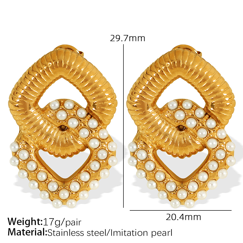 1 Pair Classic Series Retro Geometric Stainless Steel  Gold Color Artificial pearl Women's Drop Earrings 